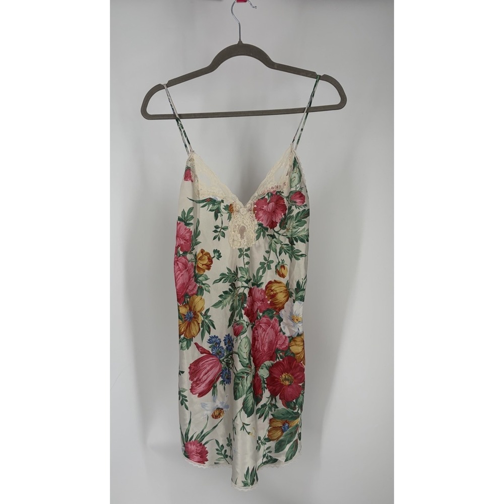 Vtg Deena Floral Satin Lace Trim Chemise Nightgown Slip Dress Womens S USA - Picture 1 of 8